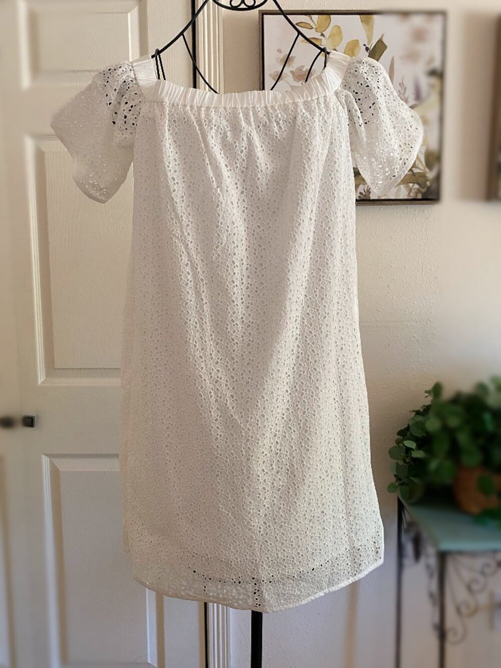 rag & bone White Eyelet Off-Shoulder Dress